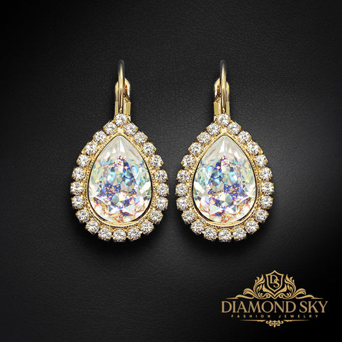 Auskarai "Debesų Lašas (Balta Patina)" su Swarovski™ kristalais